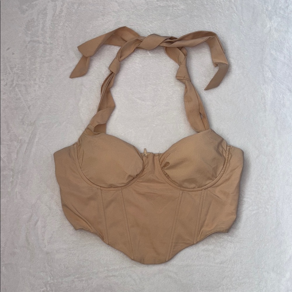Tan Corset Top tie sleeves